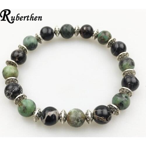 Ruberthen Design Men`s Bracelet African Tuquoise Black Regalite Bracelet High Quality Natural Stone Meditation Bracelet
