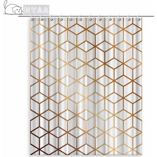 Geometric Pattern Gray Shower Curtain Luxury Gold Waves Ripple Marble Texture Bathroom Decor Waterproof Fabric Hooks Curtains