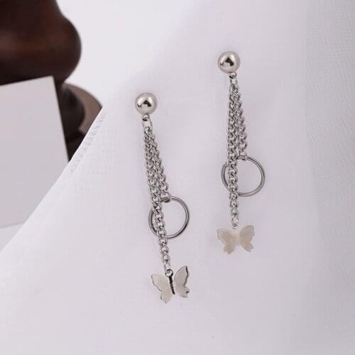 Vintage Punk Geometry Butterfly Tassel Earrings Creative Long Silver Color Earrings Jewelry Hip hop Womens Party Accessories