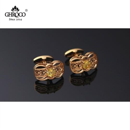 GHROCO High Quality Exquisite Yellow Zircon Golden French Shirt Cufflinks Fashion Luxury Gifts Business Men and Women Groomsmen