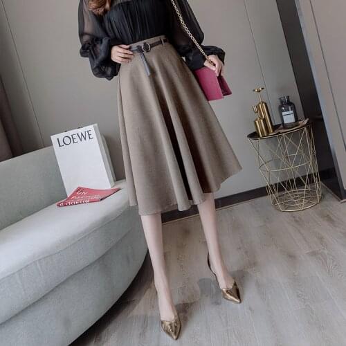 Summer Autumn Womens Mid-Length Elegant Casual Commuter High-Waist A-Line Nylon Cotton Skirt Faldas Largas Mujer A166