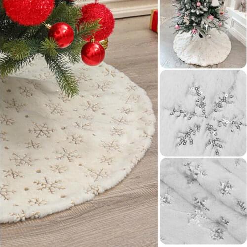 Christmas Tree Skirts Faux Fur White Plush Golden/Silver Snowflake Christmas Tree Mat Tree Skirt Xmas New Year Party Decorations
