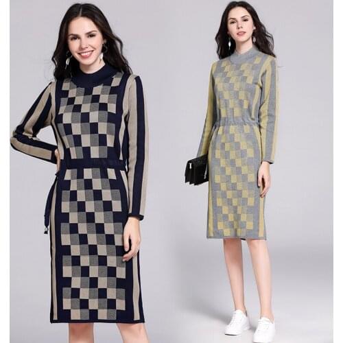 Womens new lace-up base knitted sweater dress elegant Dress Female high waist midi dress slim vestidos de festa