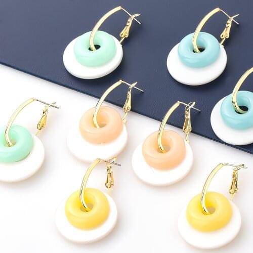 Pauli Manfi Fashion Candy Color Multi Layer Round Resin Earrings Womens Creative Pop Dangle Earrings Party Accessories