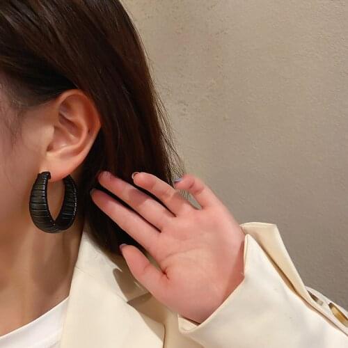 LOVOACC Punk Cool Big Leather C Shape Earrings for Women Mujer Large Circle Open Hoop Earrings Minimalist Party Jewelry 2020