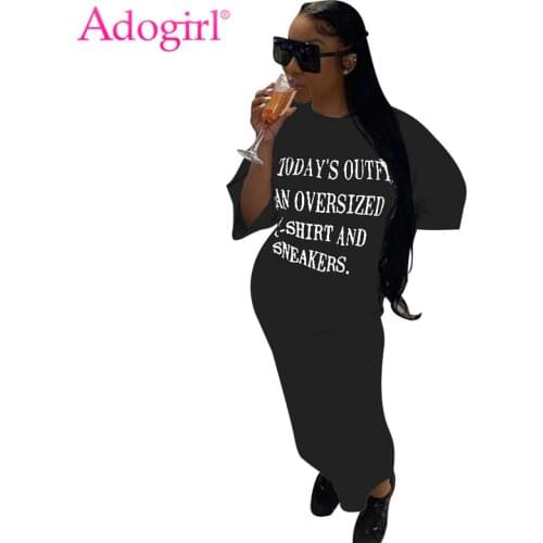 Adogirl Plus Size S-4XL Letter Print Loose Maxi Dress Casual O Neck Half Sleeve Comfortable Vestidos Home Robe Long Outfits
