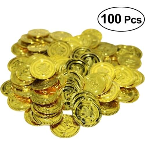 100 Pcs Halloween Children Pirate Gold Coins Plastic Coins Chip Toys Gold Toys Pirate Party Kids Gifts Wedding Party Decoration