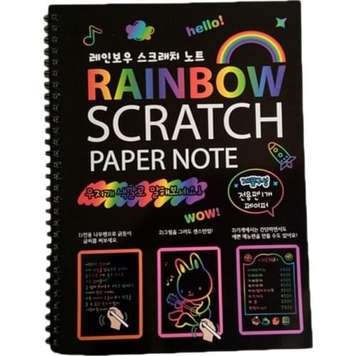 19x26Cm Large Magic Color Rainbow Scratch Paper Note Book Black Diy Drawing Toys Scraping Painting Kid Doodle