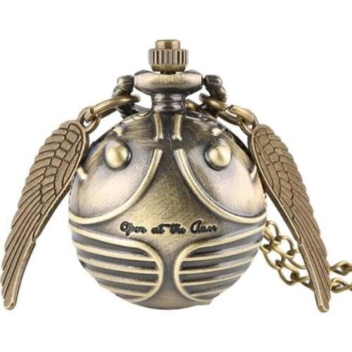 50pcs/lot Retro Retro Snitch Ball Shaped Quartz Pocket Watch Fashion Sweater Angel Wings Necklace Chain Gift Watch