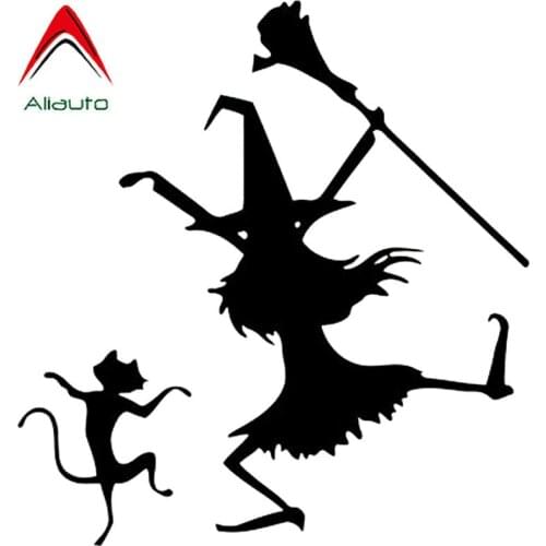 Aliauto Funny Car Sticker Dance Witch and Cat Vinyl Styling Black/Silver Personality Creative Accessories PVC Decal,15cm*14cm