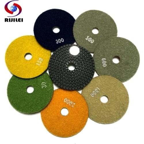 RIJILEI 7Pieces/Lot 3Inch Diamond Polishing Pad 80mm Wet Flexible Grinding Disc For Granite Marble Concrete Polishing Tool 3DS1