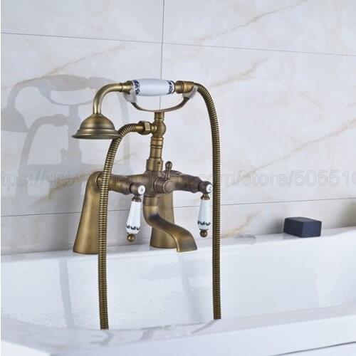 Bathroom Antique Brass Clawfoot Bath Tub Faucet bathtub Handheld Shower Faucet Mixer Tap with Hose Shower Head Holder zan013