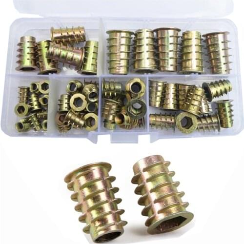 Free Shipping 105PCS/50PCS Assorted Flanged Hex Drive Head Furniture Nuts M4 M5 M6 M8 M10 Zinc Alloyl Thread For Wood Insert Nut