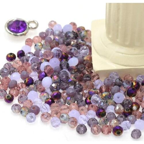 Violet Multicolor Purple 4/6mm Diameter Rondelle Austria Faceted Crystal Glass Beads Quartz Spacer Beads for Jewelry Making