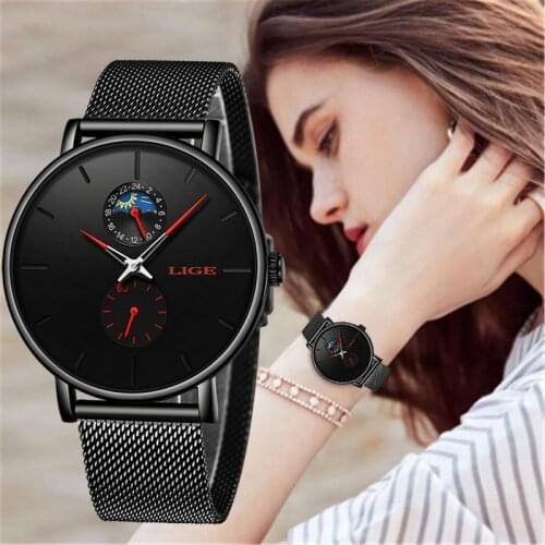 LIGE New Quartz Watch Women And Men Watch Top Brand Luxury Dress Fashion Watches Unisex Ultra Thin Wrist watch Relogio Masculino