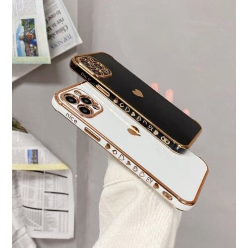 Luxury Fashion Electroplating Love Heart Phone Soft Case For Iphone 12 Mini 11 Pro MAX X XR XS SE 2020 7 8 Plus Back Cover Capa