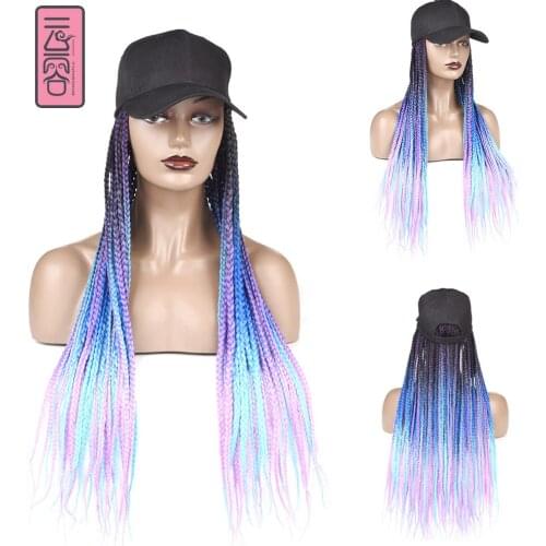 Long ombre Jumbo Crochet Synthetic sport Cap Wig with Braided Box twist Braids For Afro Black Women Wear Wig Adjustable
