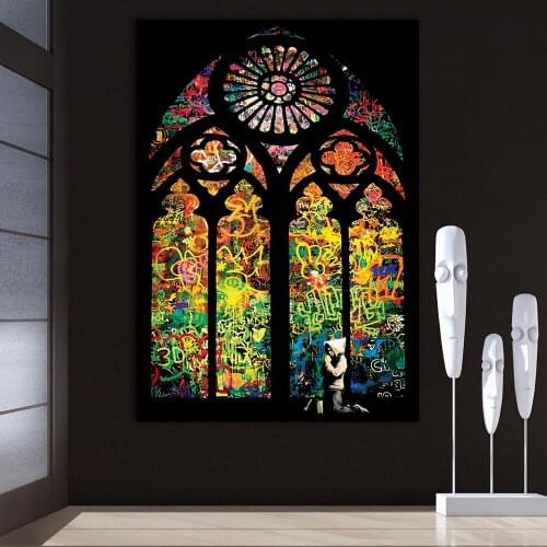 HD Print Modular Banksy Witra Picture Canvas Church Painting Poster Glass Window Home Decor Nordic Wall Art No Framework Bedroom