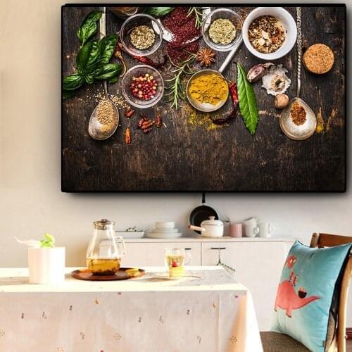 Grains Spices Spoon Peppers Kitchen Cooking Canvas Painting Cuadros Posters and Prints Restaurant Wall Art Picture Living Room