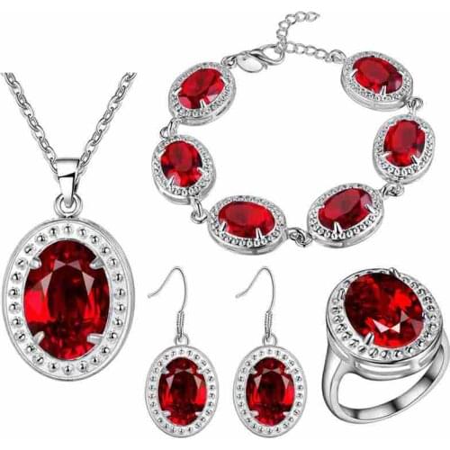 BRACELET Pendant necklace Earrings ring Thick set new color treasure set foreign trade red gem sterling