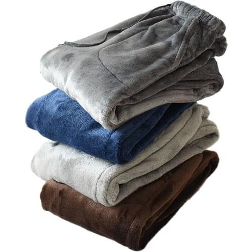 Plus Size Coral Flannel Mens Home Pants Plus Velvet Warm Homewear Winter Thick Male Pajamas Bottoms Sleepwear Casual Loose 2020