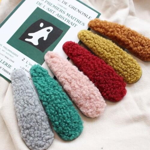 Korean Rainbow Winter Snap Hair Clips For Girls Women Hair Accessories BB Hairpins Fashion Metal Soft Fur Barrettes Wholesale