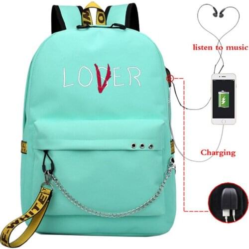 Lover Loser Backpack USB Port Large School Bag Girls Student Teenagers School Book Travel Laptop Mochilas