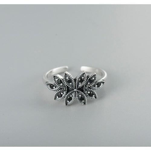 LycorisSmart 2017 New 925 Silver Korean style Black Flower for Woman Jewelry