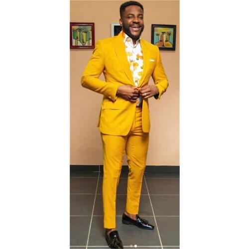 Fashion Yellow Men Suit Slim Fit 3 Pieces (Jacket+Vest+Pants) Wedding Groom Tuxedos Formal Suit Custom Made Costume Homme