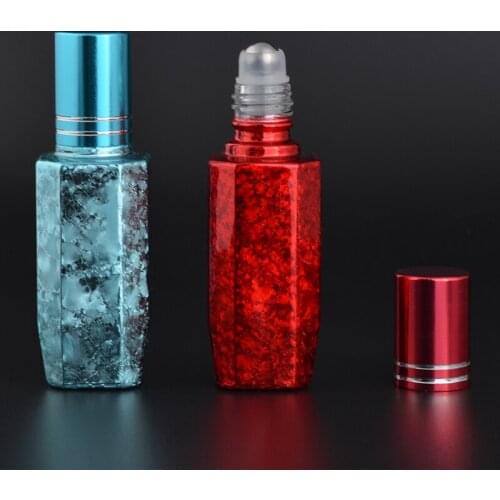 MUB - Unique High Grade 10ml Mini Travel Refillable Bottle UV Crack Glass Aluminum Roller Ball for Essential Oil Empty Bottles