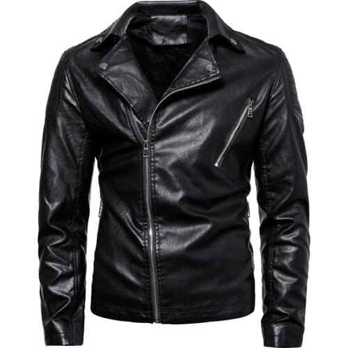 Mens Faux Leather Retro Jacket Lapel Military Bomber Biker Leather Jacket Plush Fleece warm coat