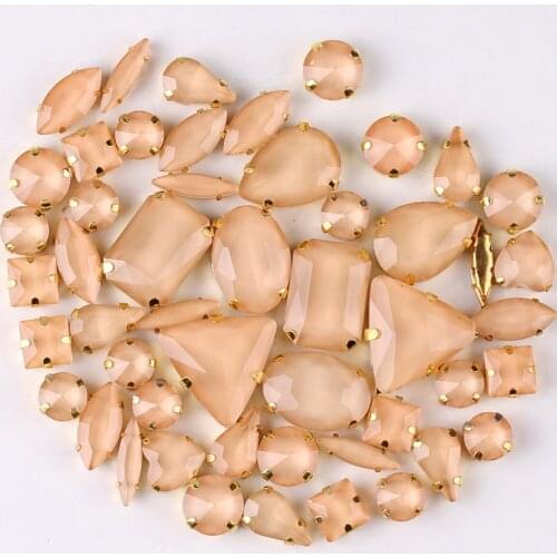 Gold claw settings 50pcs/bag shapes mix jelly candy Champagne glass crystal sew on rhinestone wedding dress shoes bags diy