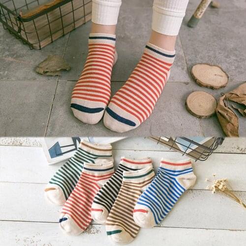 2017 new 10 pieces = 5 pairs Korea style retro stripe shallow mouth women socks fashion cotton women socks slippers