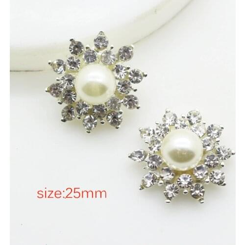 NEW 10 pcs/lot 25mm Flower Alloy White Pearl Diamond Rhinestone Buttons For Diy wedding Accessories Hair
