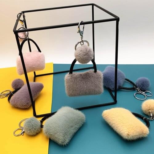 New Candy Color Bag Key Chain Cute Plush Car Key Chain Creative Couple Pendant Gift Fur Ball Hanging Accessories K4171