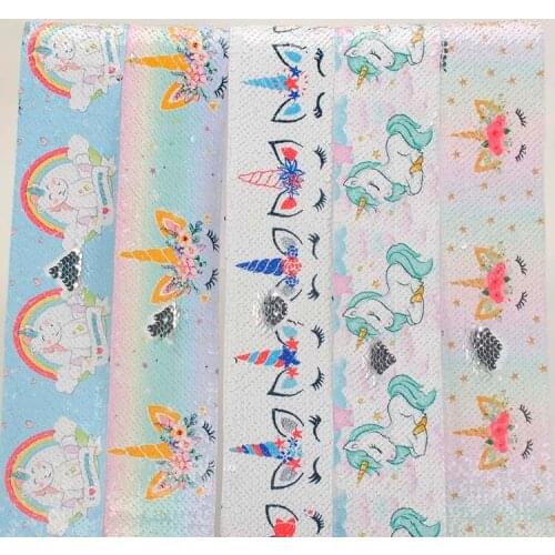 NEW 2 yards 3" 75mm Unicorn sequin ribbon printed,cartoon Shiny Glitter ribbon