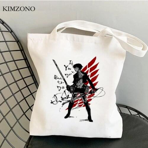 Attack on Titan shopping bag jute bag cotton canvas bolsas de tela shopper handbag bag boodschappentas cloth net reciclaje grab