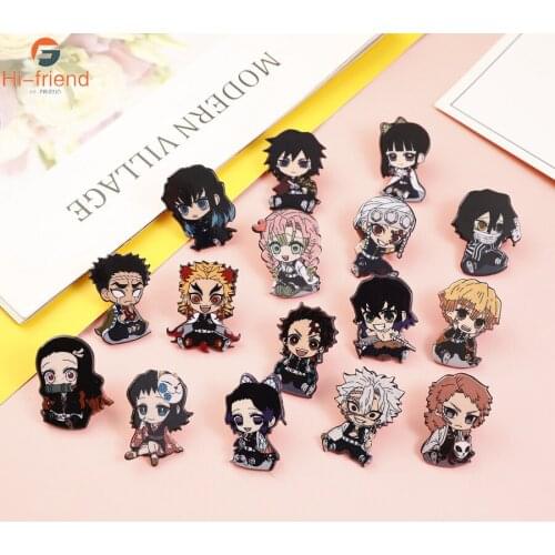 Wholesale Demon Slayer Anime Role Brooch Acrylic DIY Decorative Pins for Women Man Birthday Present Kids Toy Brooch