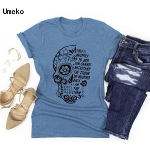 Chic O-Neck Skull Print T-shirt New Womens Fashion Casual Wild Short-sleeved Girl Top Funny T Shirts Short Top Plus Size S-5XL