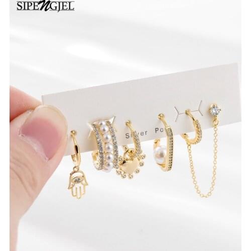 SIPENGJEL Fashion Geometric Pearl earrings Set Cute Love Heart Small Hoop earings for women 2021 Party Jewelry Gift