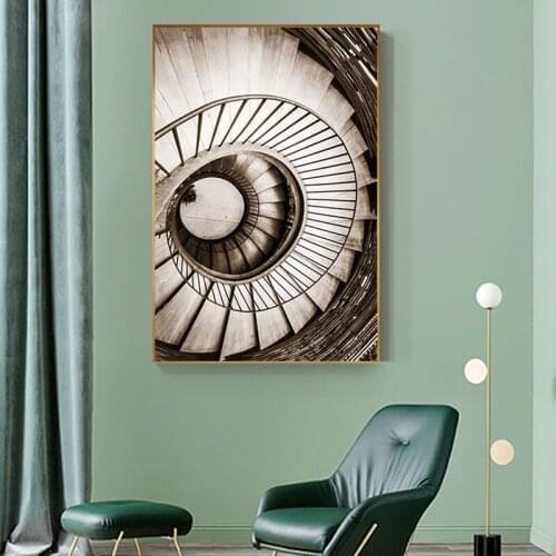Spiral Stair Vortex Inception Canvas Painting Fashion Retro Poster Print for Living Room Aisle Entrance Tableau Salon Decor