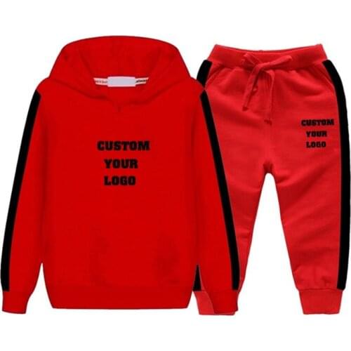 Custom Logo Tracksuit Children Boys Girls Casual Hoodies and Pants Two Pieces Set Sportwear Suit Kids Teen Clothes Bebe Outfits