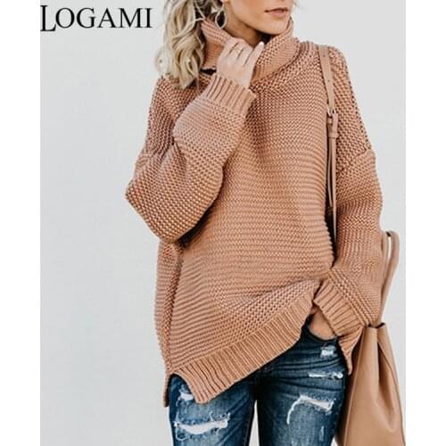 LOGAMI Turtleneck Sweater Women Long Sleeve Loose Pullover Womens Fashion Sweater Knit Autumn Winter