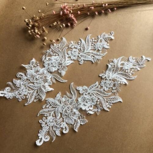 Wedding dress lace Applique Medallions Piece mirror Lace Embroidery Applique Lace pairs