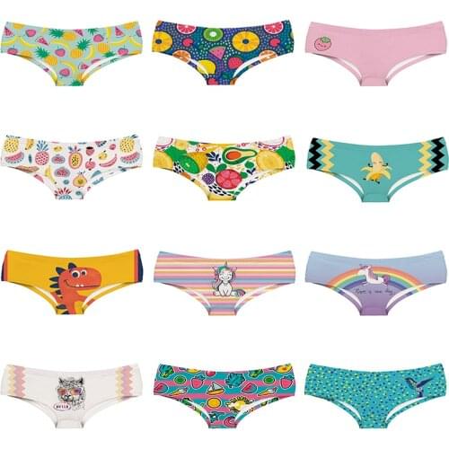 Cute Cartoon Fruit Women Panties Happy Banana Llama Zigzag Lady Underwear Unicorn Dinosaur Hummingbird Girl Briefs