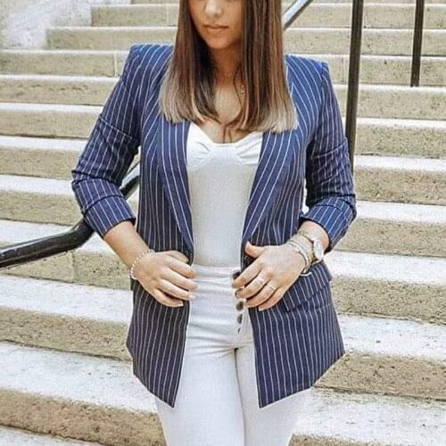 Vintage women navy striped jackets 2019 fashion ladies elegant coats female ruched sleeve casual coat feminine girls jacket chic