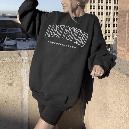 Black Letter Printed Streetwear Women Loose Oversized Sweatshirt Women Casual Pullovers Autumn Winter Y2k Sweatshirts Sudaderas