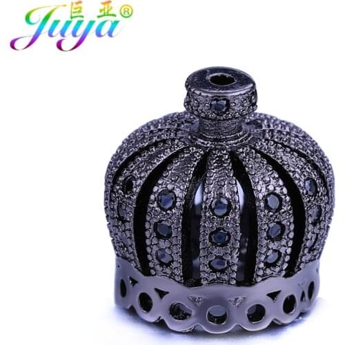 Juya 10mm 13mm Crown Beads Micro Pave Zircon Decoration Bead Caps Accessories For Women Handmade Pearls Tassels Jewelry Making