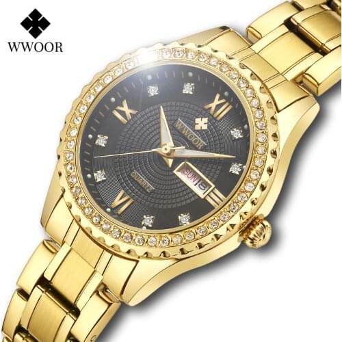 WWOOR Luxury Dress Diamond Gold WristWatch Women Gift 2020 Date Waterproof High Quality Stainless Steel Fashion Lady Watch Woman