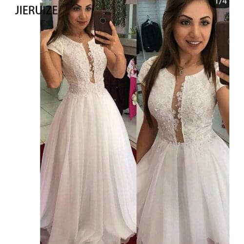 JIERUIZE White Lace Removable train Wedding Dresses Ball Gown Detachable Skirt Cap Sleeves Wedding Gowns Vestido De Novia